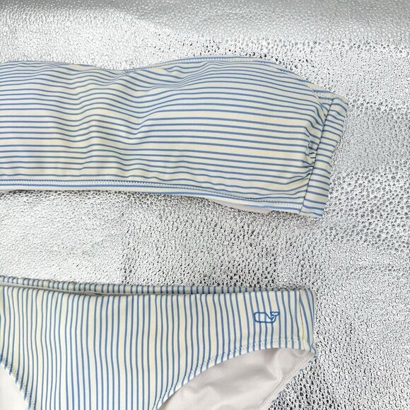 VINEYARD VINES 2 piece bikini swimsuit strapless bandeau padded cups blue XS M - Picture 3 of 10